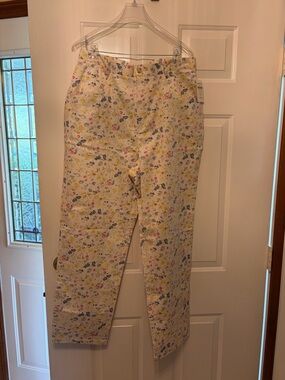 Coldwater Creek Cream Floral Straight-Leg Pants